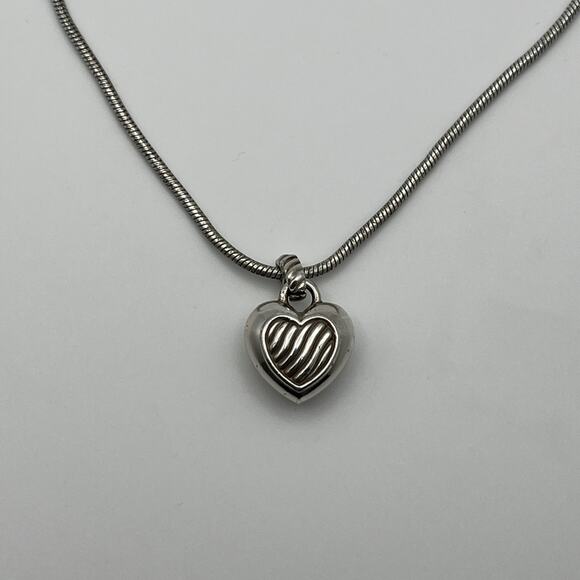 Brighton Sacred Heart Reversible Pendant Necklace in Silver Tone Crystals Puffy - Picture 1 of 11